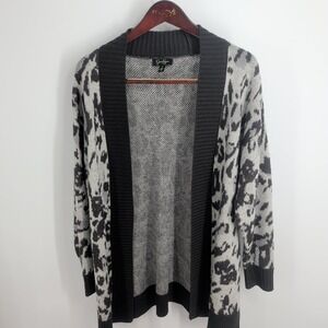 Jessica Simpson Animal Print Open-Front Knit Cardigan Sweater Gray‎ Black Size M